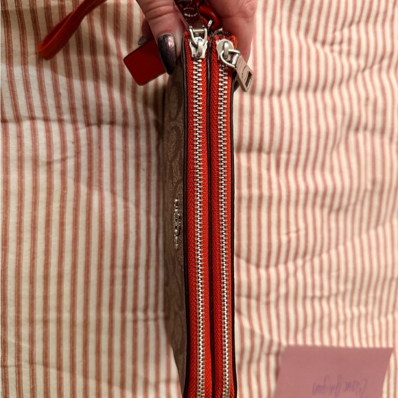 Coach Red and Brown Zip Wristlet - Picture 5 of 6